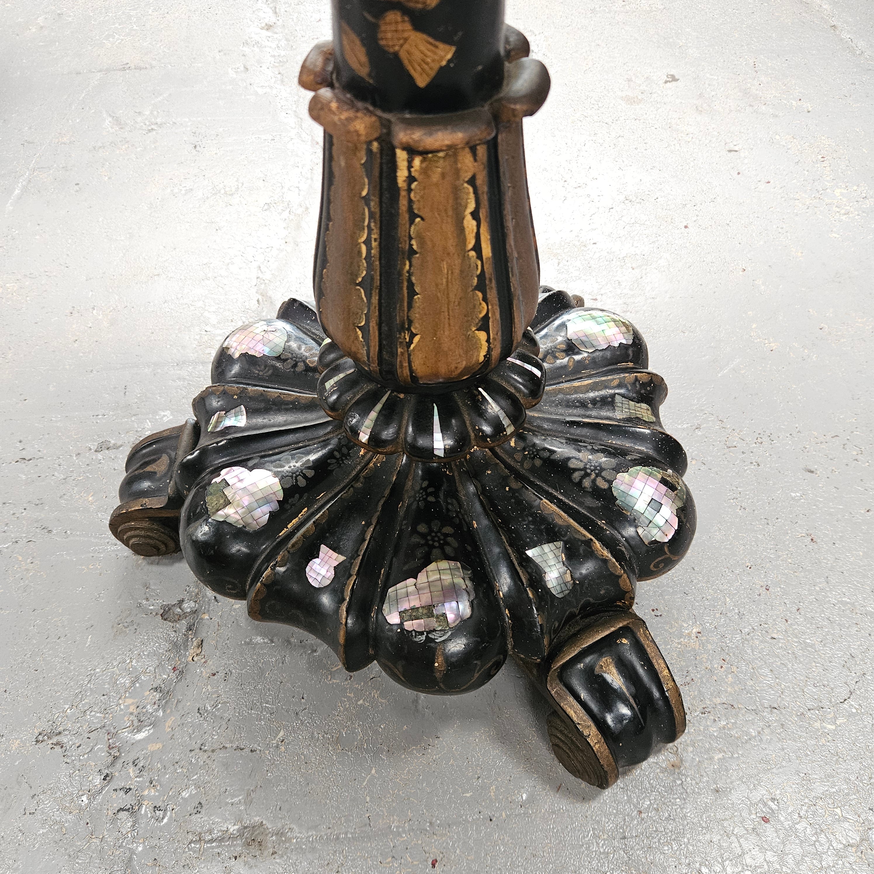 Victorian Tilt Top Paper Mache Inlaid & Hand Painted Table