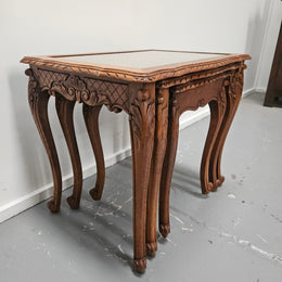 French Oak Three Piece Nest of Tables With Cane Inserts