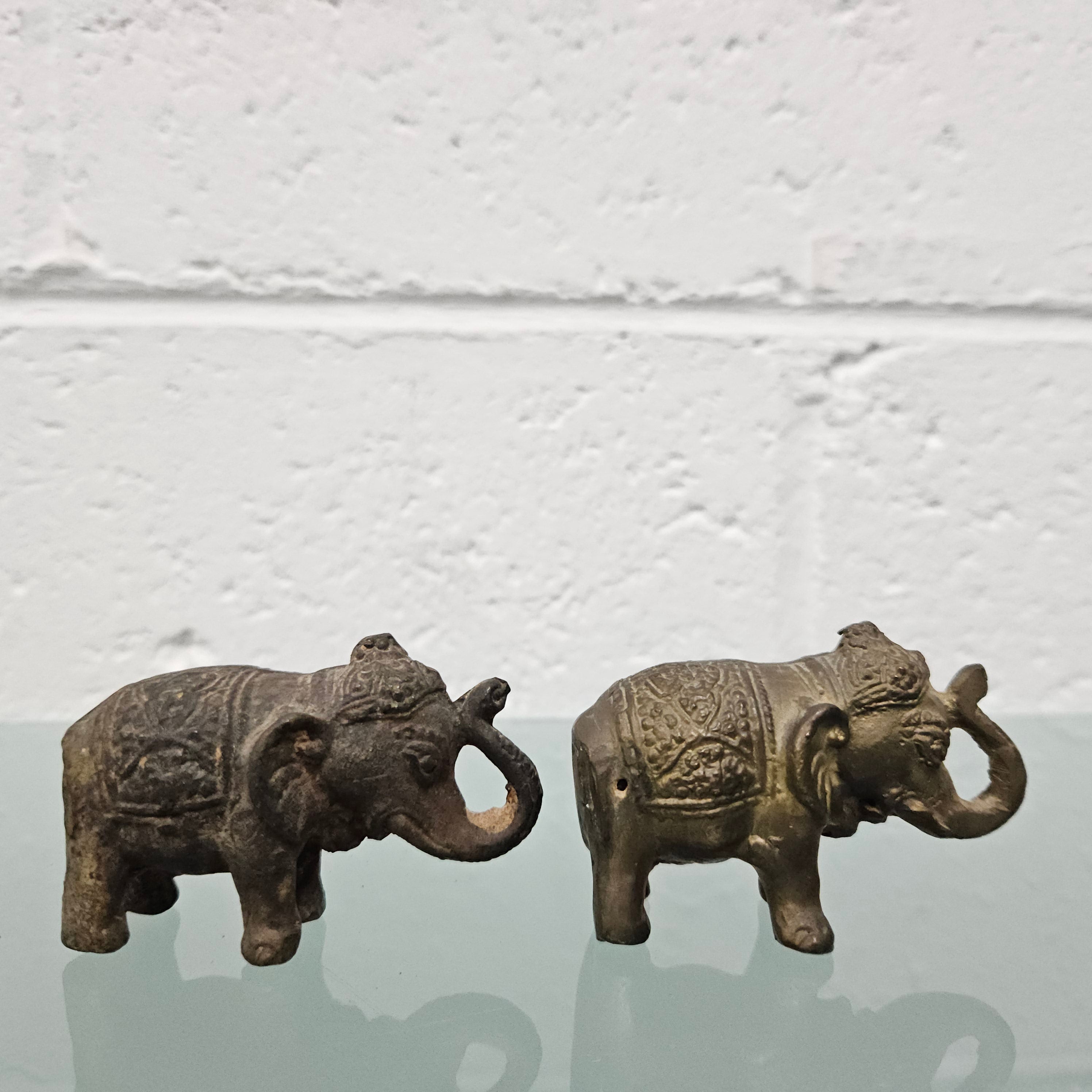 Pair of Vintage Aged Brass Elephants