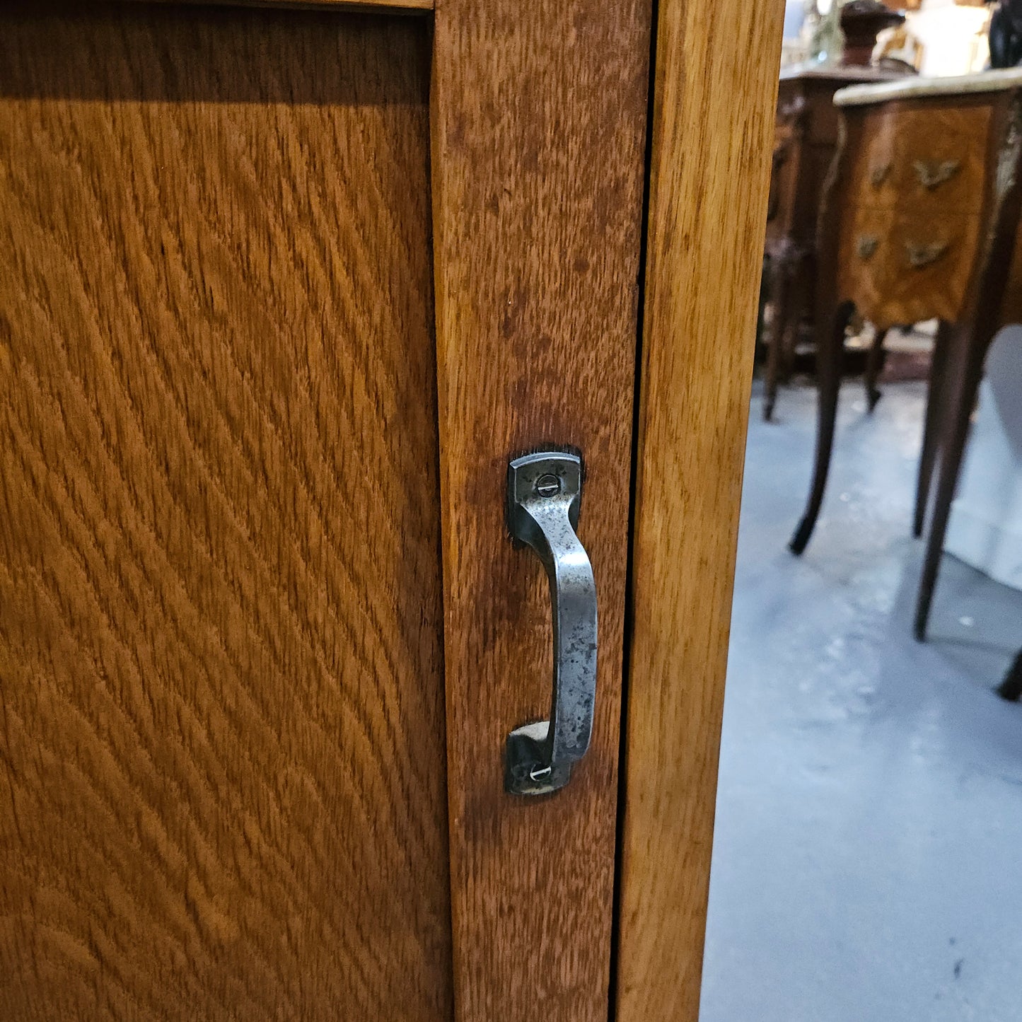 Compact Oak Marble Top Side Cabinet With Drawer