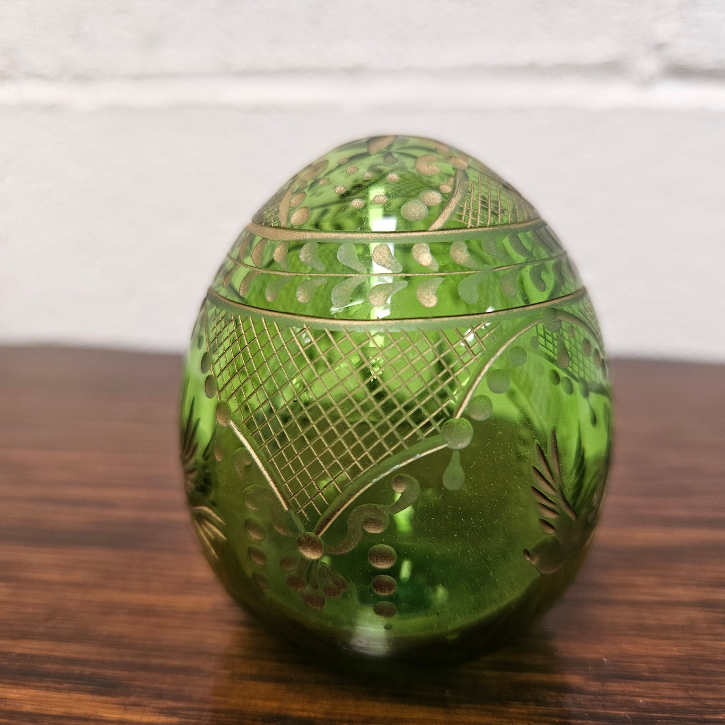 Vintage Faberge' Russian (St Petersburg) Green Glass Egg