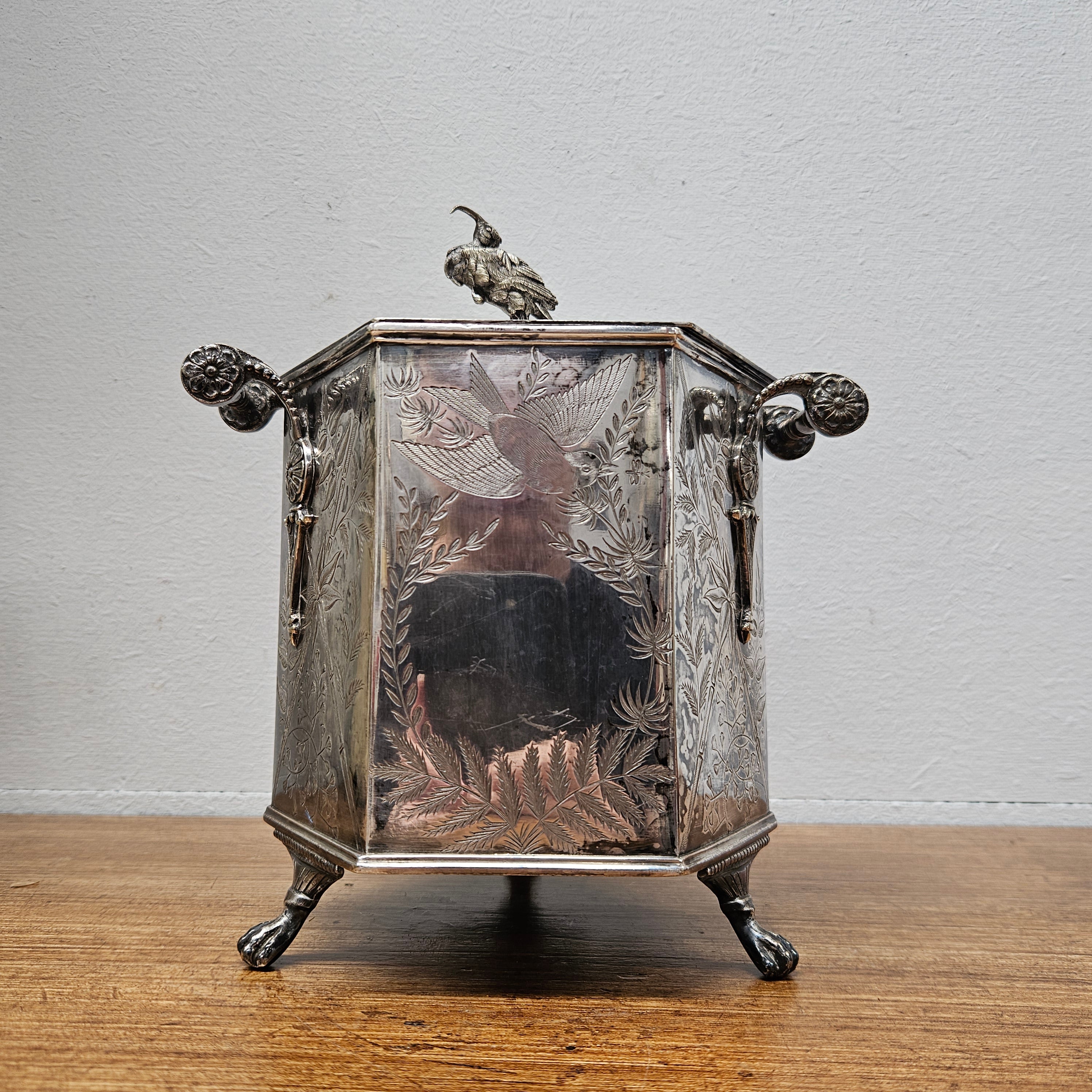 Victorian Hexagonal Silver Plated Biscuit Barrel