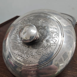 Unusual Victorian Vanity Glass Container with "Greek Key Pattern to Base" with a Silver Lid & Internal Mirror