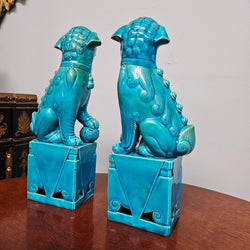 Pair of Vintage Chinese Turquoise Glazed Guardian Foo Dogs