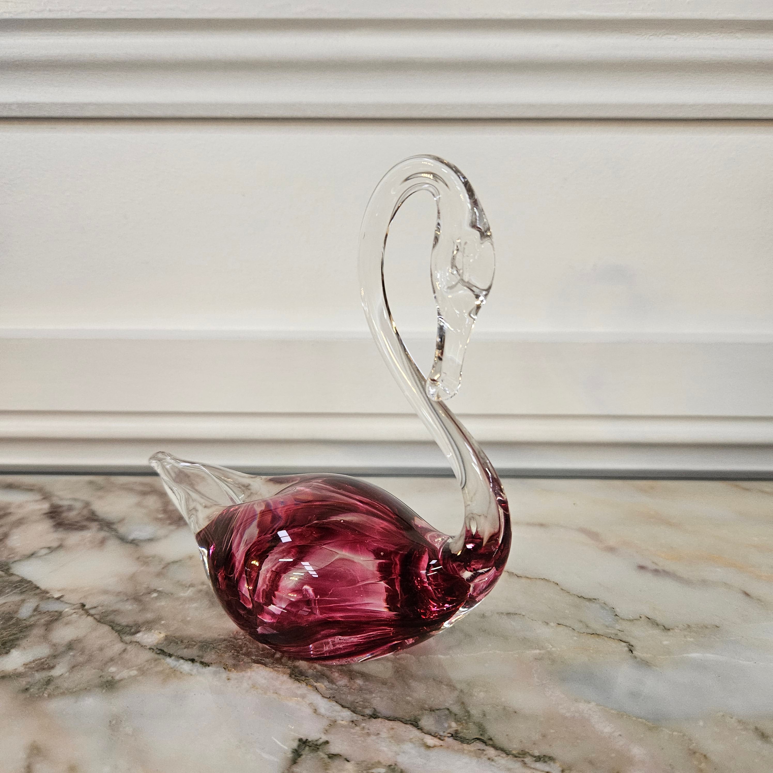 Stunning Vintage Deep Cranberry Murano Glass Sommerso Swan | Antique & Vintage | Moonee Ponds Antiques | Australia Wide Delivery