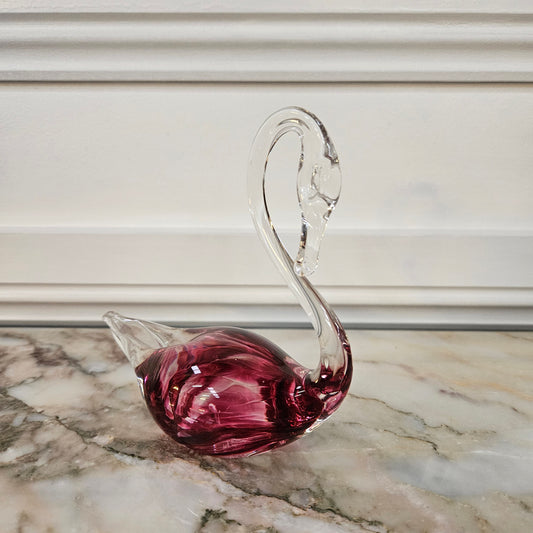 Stunning Vintage Deep Cranberry Murano Glass Sommerso Swan