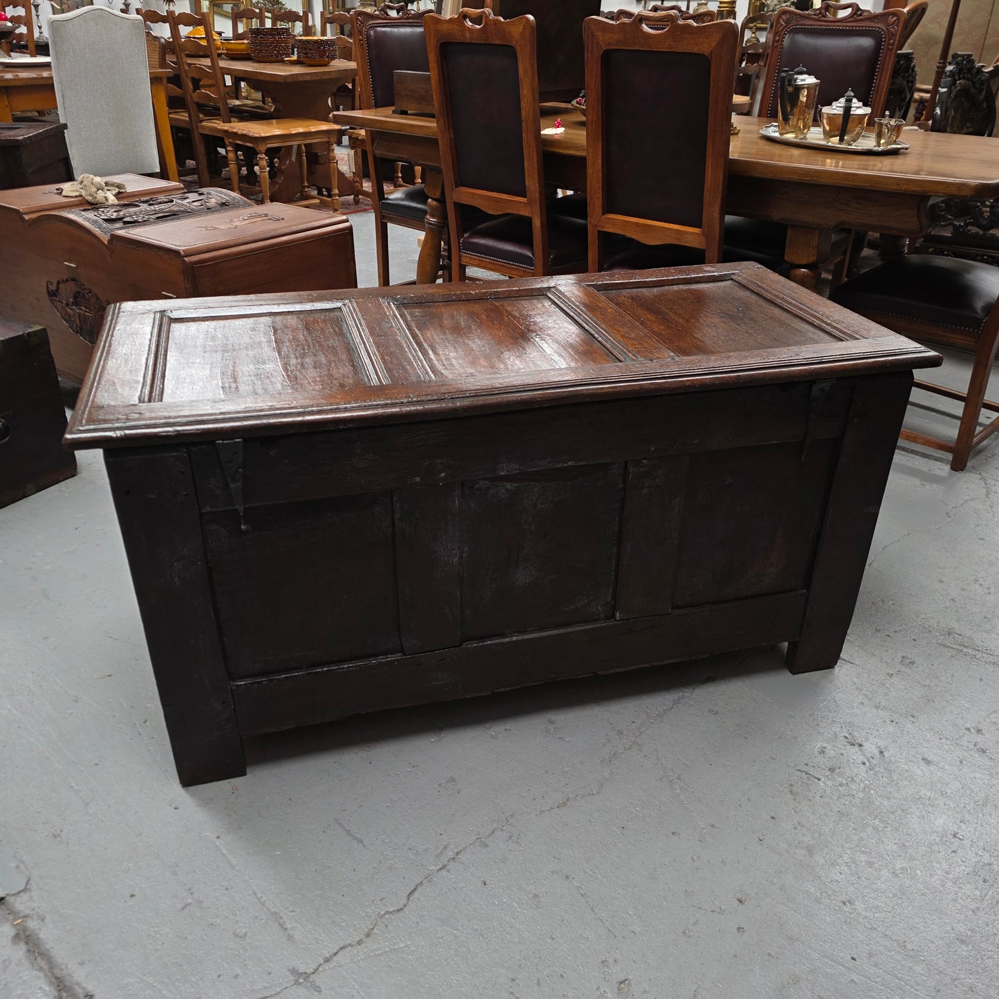 18th Century French Oak Coffer Featuring Beautiful Carvings