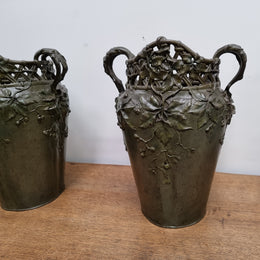 Stunning Pair Of Bronze Art Nouveau Vases by French Sculptor H. Bureau C:1890