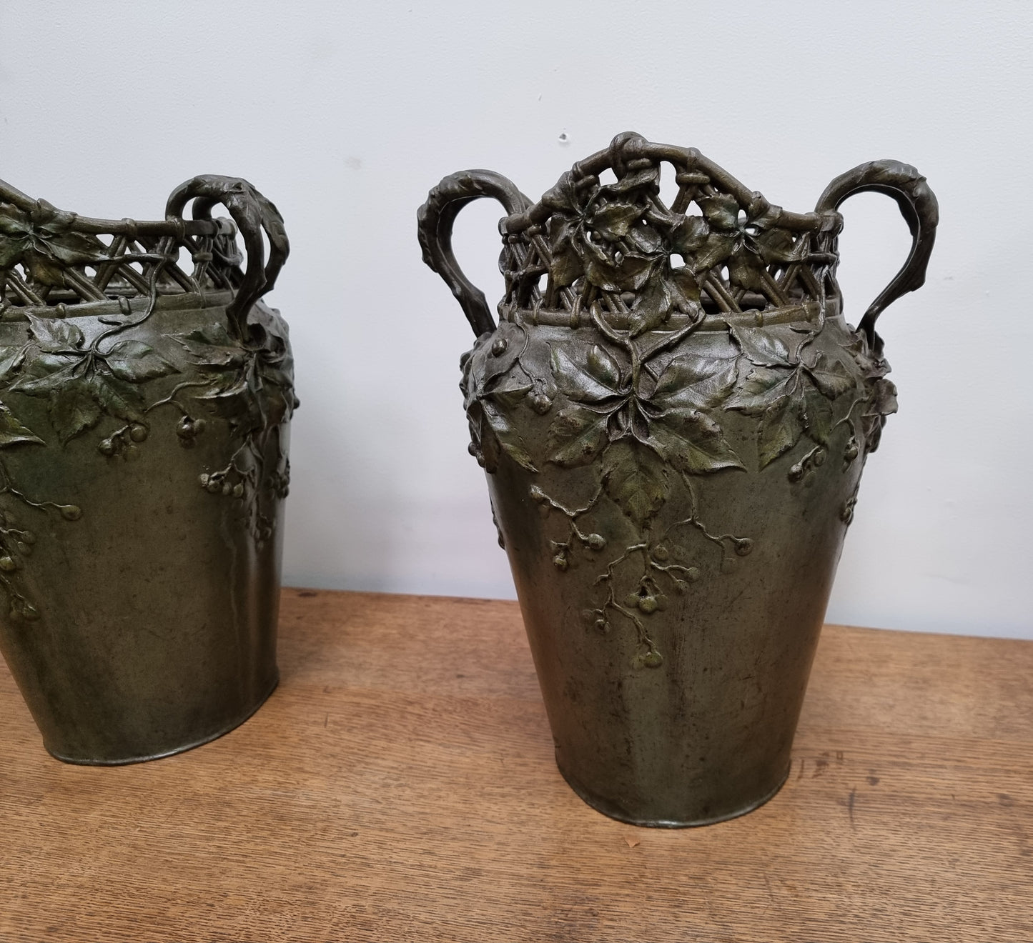 Stunning Pair Of Bronze Art Nouveau Vases by French Sculptor H. Bureau C:1890