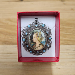Vintage Silver (800) Filigree Frame With Stunning Hand Painted Portrait Of A Lady