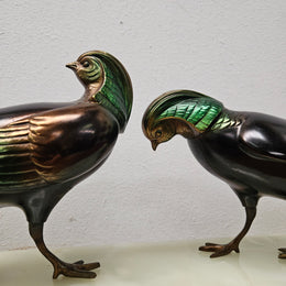 French Art Deco Pair Of Spelter Pheasants On A Marble Plinth