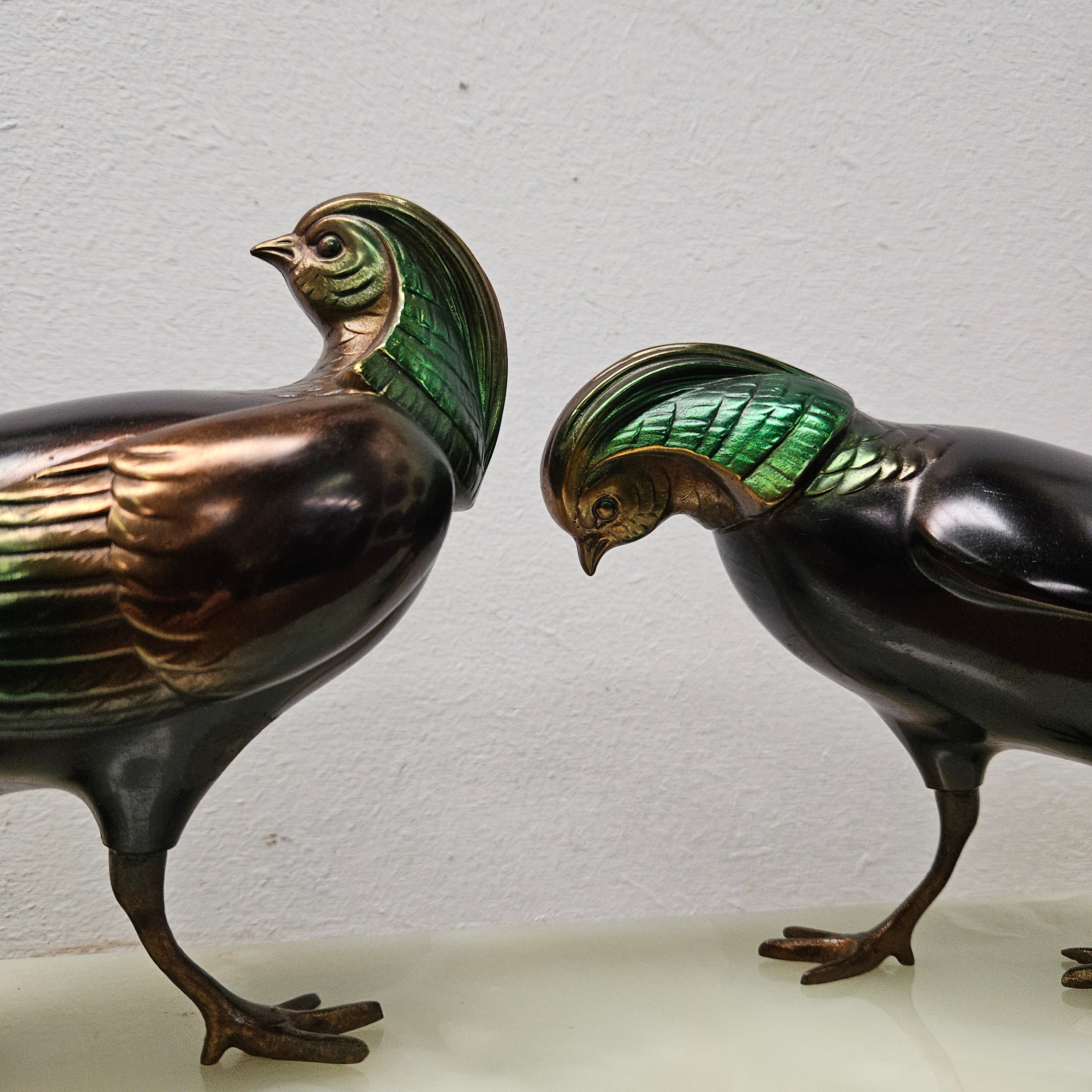 French Art Deco Pair Of Spelter Pheasants On A Marble Plinth | Antique & Vintage | Moonee Ponds Antiques | Australia Wide Delivery