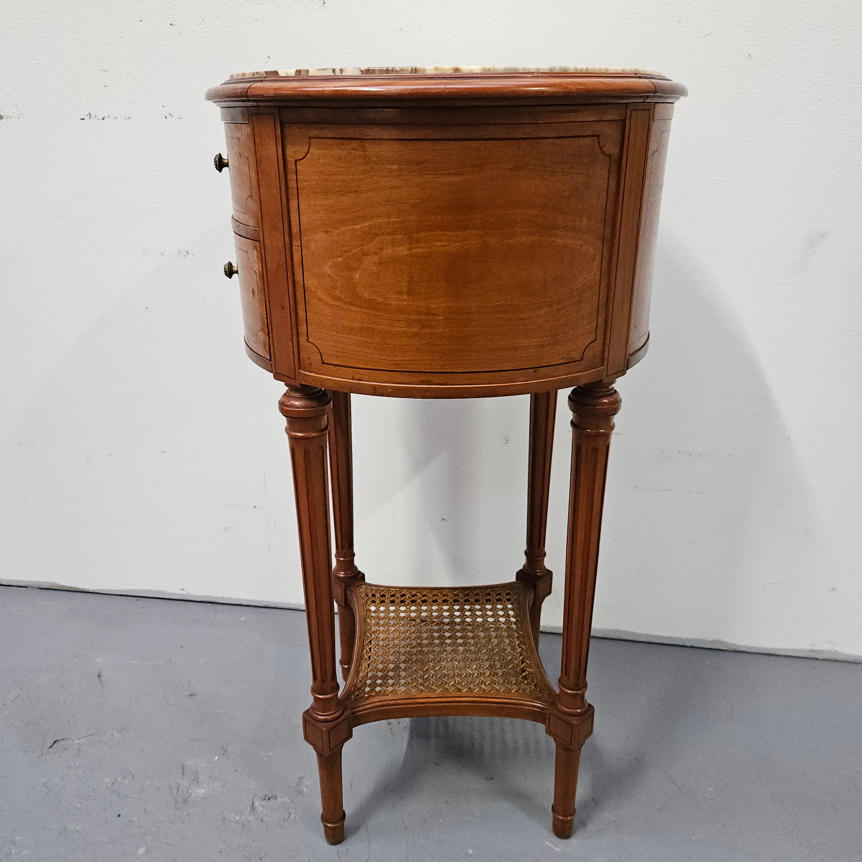 Louis XVI Style Round 2 Drawer Side Table With Fitted Marble Top And Lower Shelf | Antique & Vintage | Moonee Ponds Antiques | Australia Wide Delivery