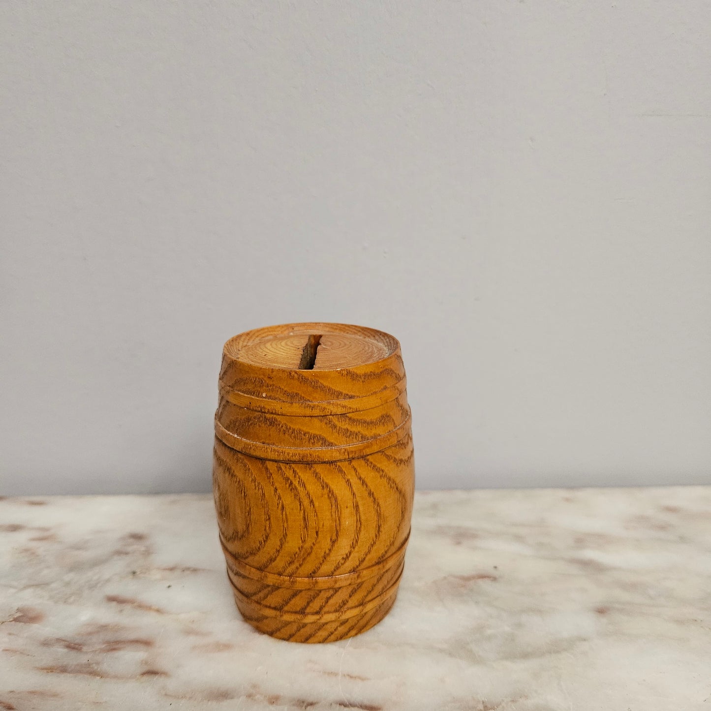 Vintage Treen Oak Barrell Money Box