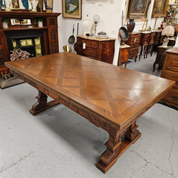 French Oak Spanish Style Parquetry Top Extension Dining Table | Antique & Vintage | Moonee Ponds Antiques | Australia Wide Delivery