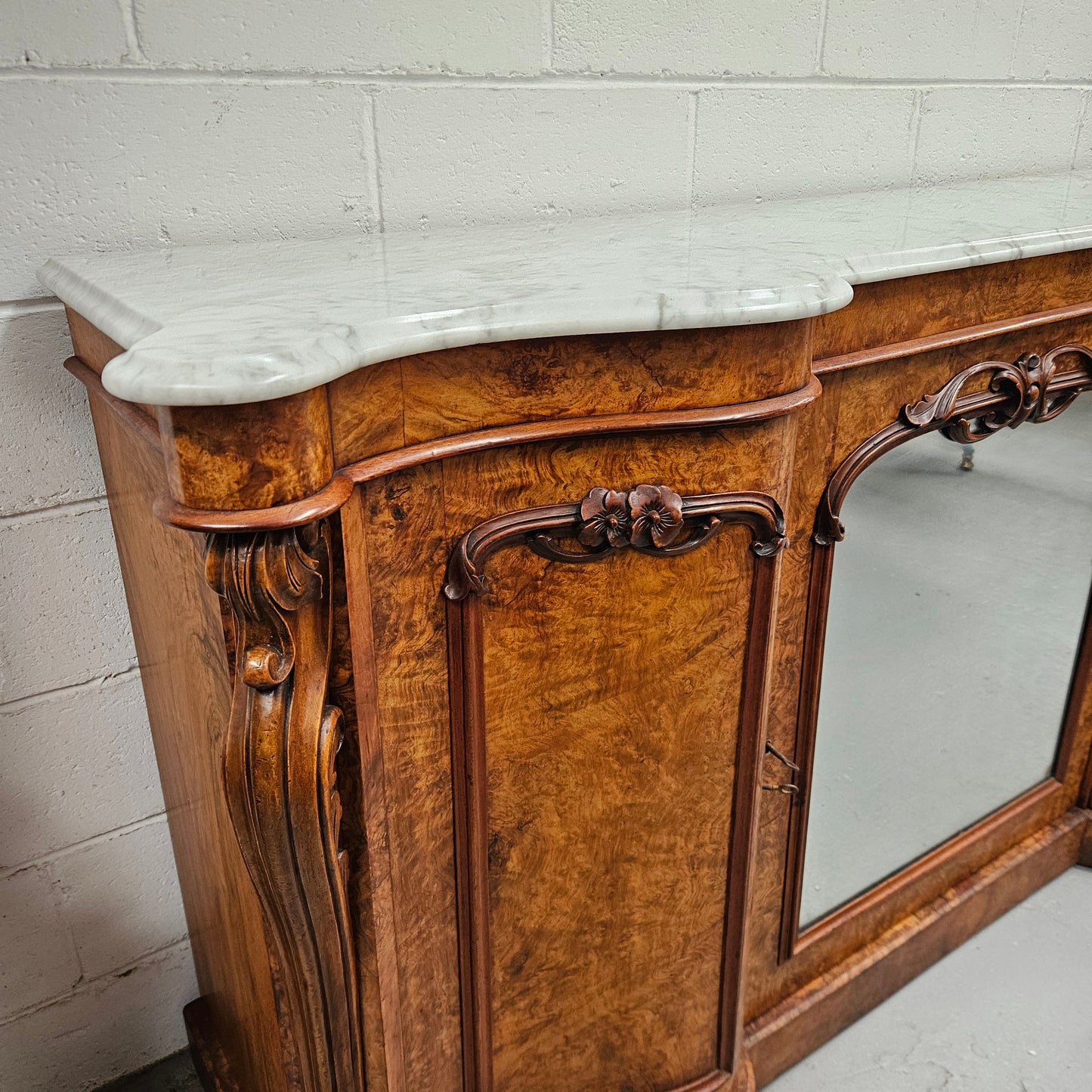 Elegant Figured Walnut Crendza With Marble Top