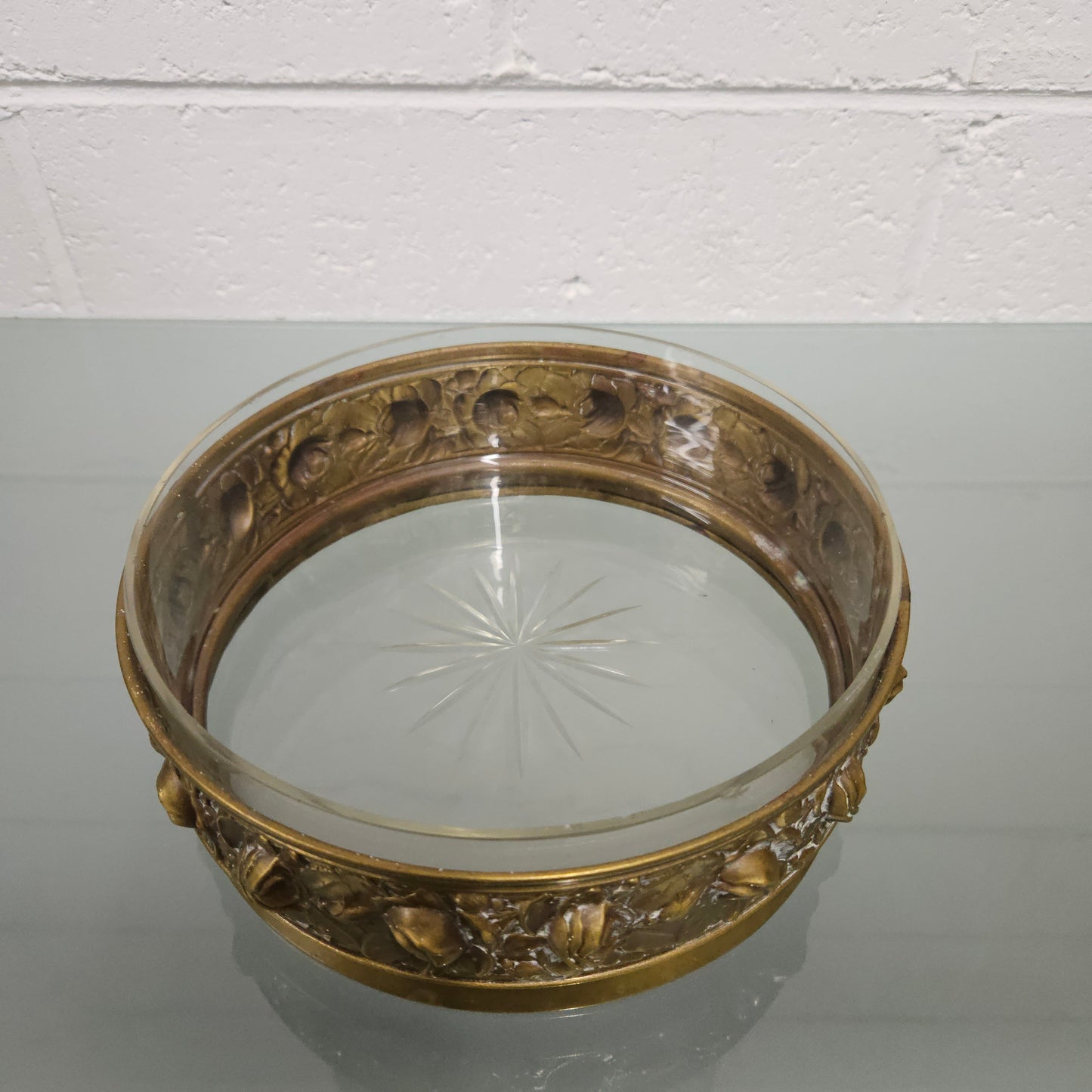 Brass & Cut Glass Insert Serving Bowl