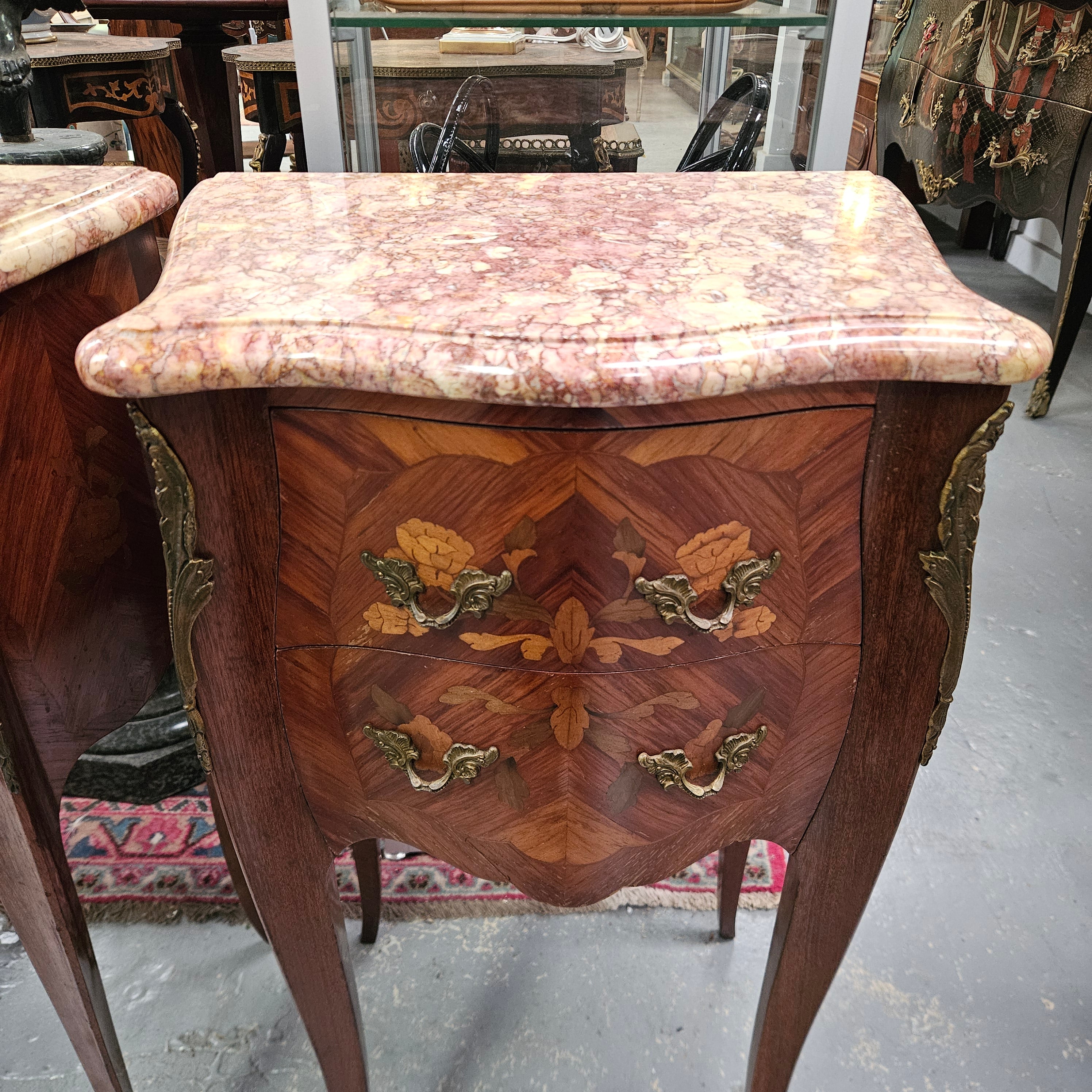 Louis XVth Style Marble Top Pair Bedsides | Antique & Vintage | Moonee Ponds Antiques | Australia Wide Delivery