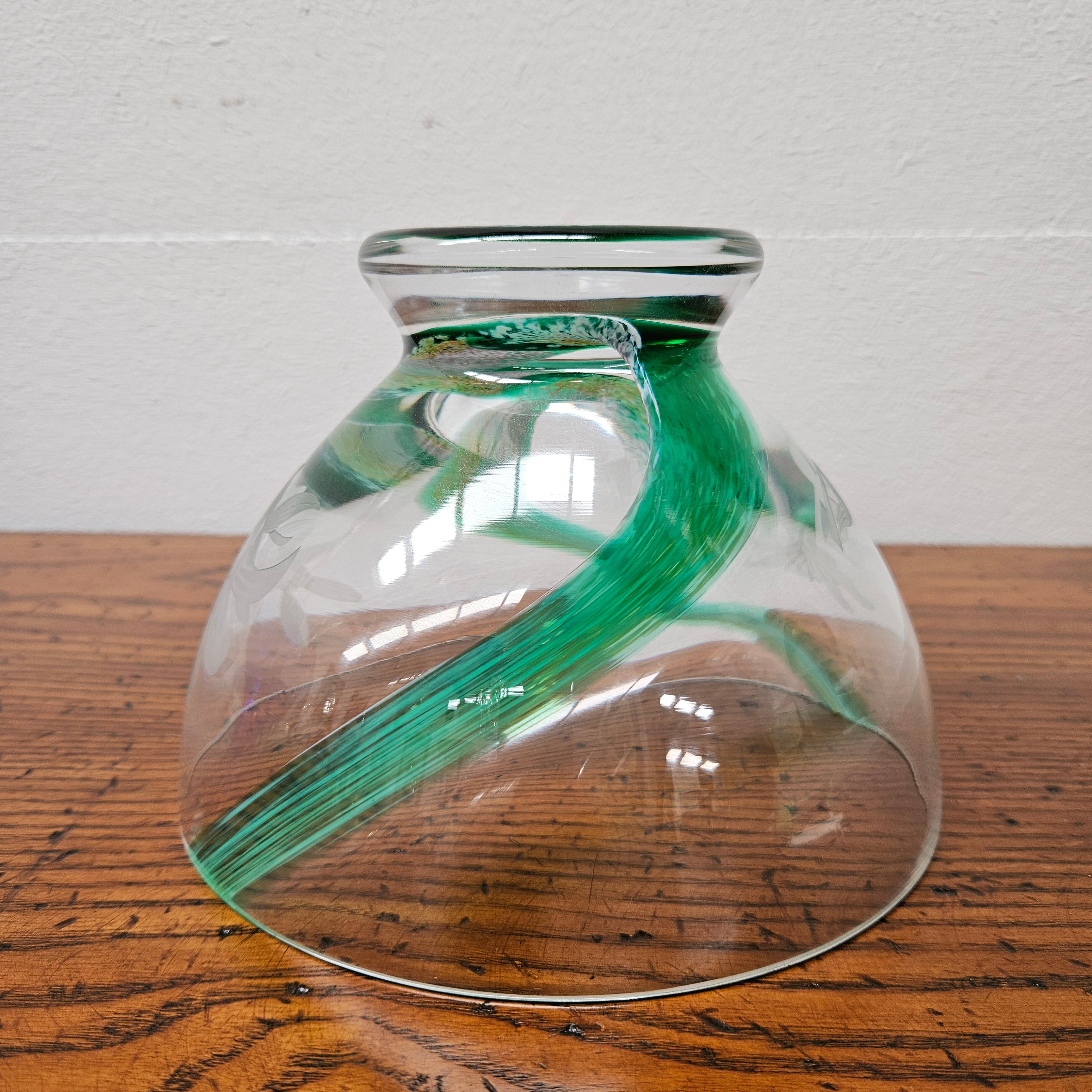 Caitness Green Swirl & Etched Glass Vase | Antique & Vintage | Moonee Ponds Antiques | Australia Wide Delivery