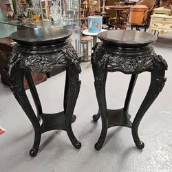 Pair Vintage Chinese Carved Ebonised Pedestals | Antique & Vintage | Moonee Ponds Antiques | Australia Wide Delivery