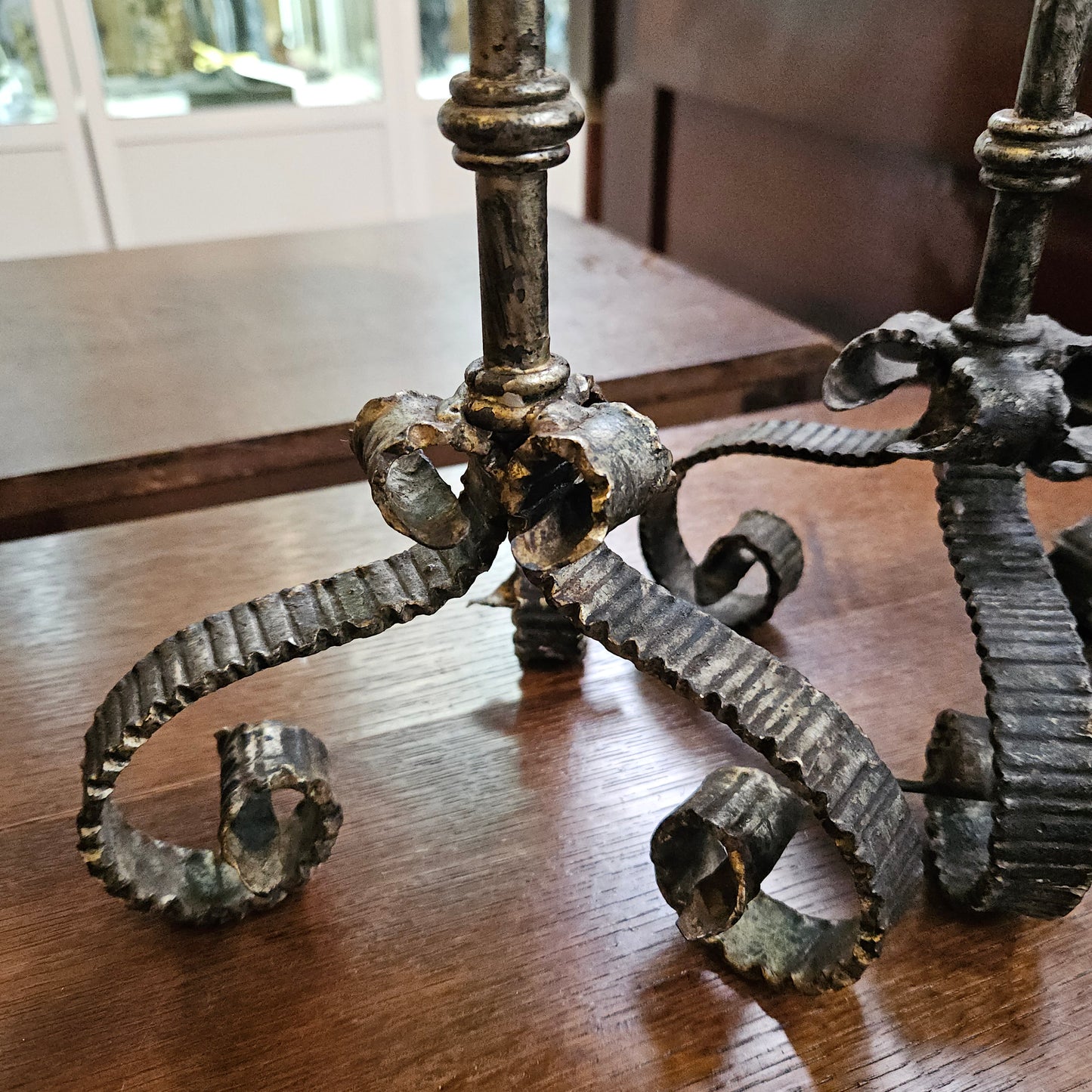 Rustic Pair of Wrought Iron Candlesticks