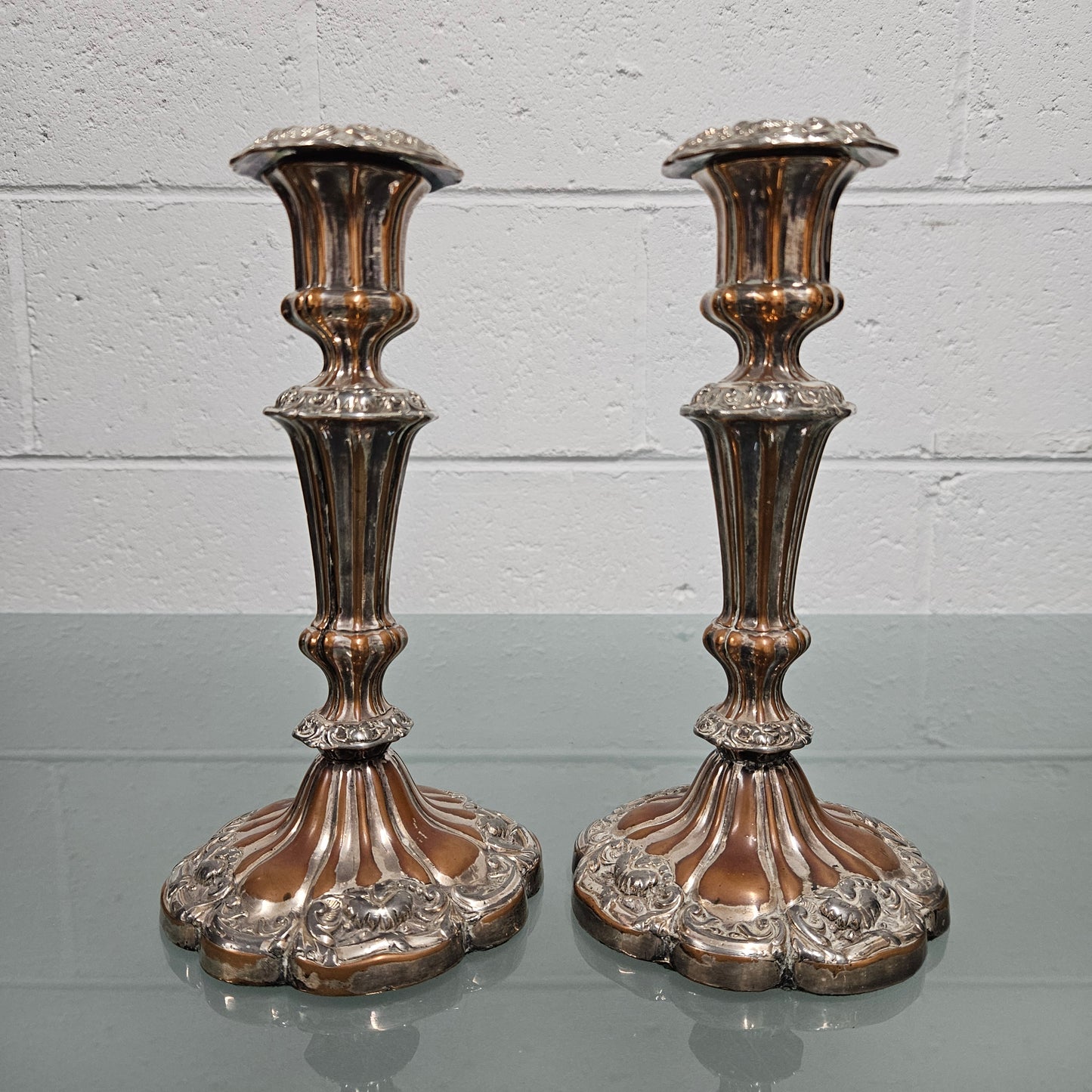 Pair of Sheffield Plate Candle Sticks