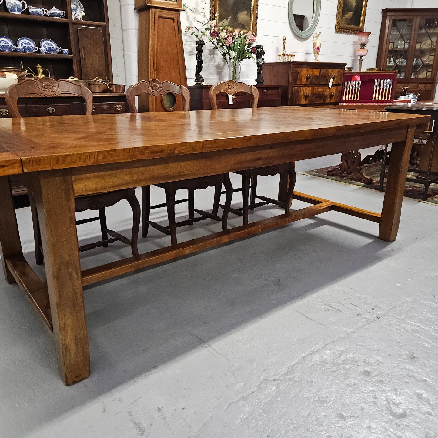 French Style Parquetry Top Fruit wood Farmhouse Extension Table