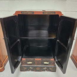 High Quailty Ebonised Chinese Cabinet with Jade Handel's & Handel's Painted