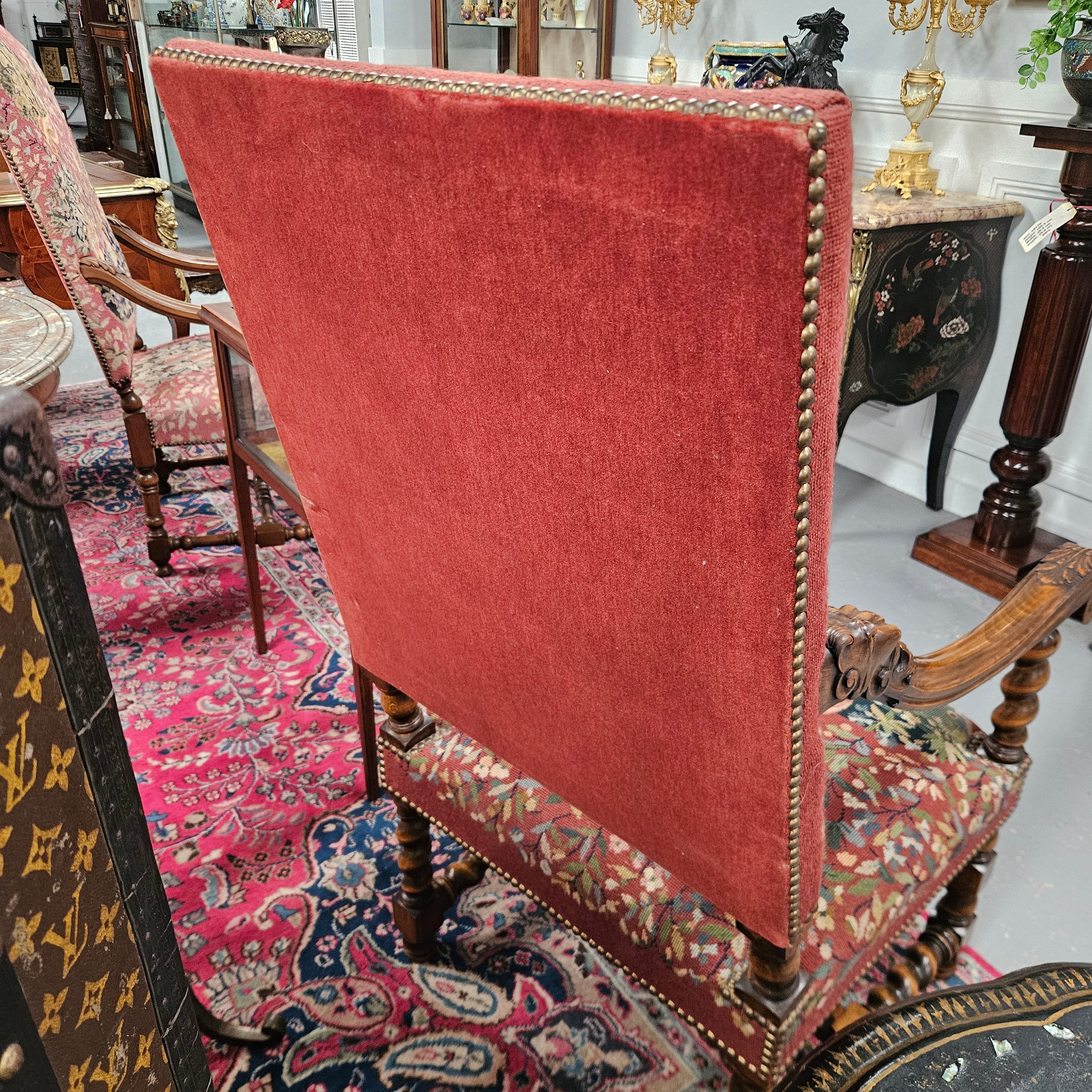 19th Century French Carved Walnut & Tapestry Fireside/Throne Chair | Antique & Vintage | Moonee Ponds Antiques | Australia Wide Delivery