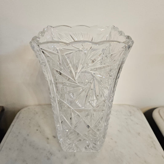 Large Hand Cut Crystal Vase