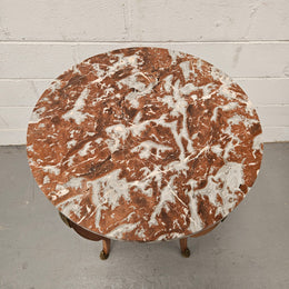 French Walnut Marble Top Circular Table