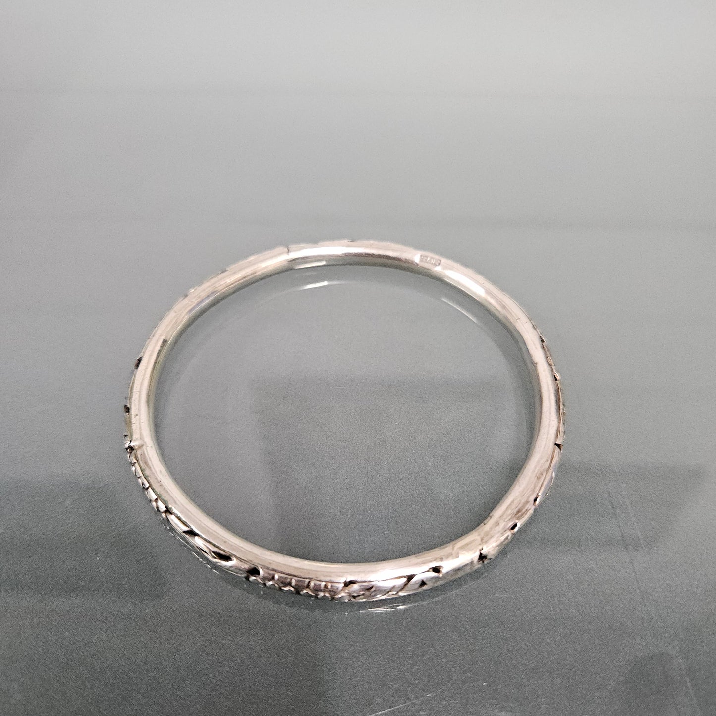 Antique Decorated And Pierced Silver Bangle