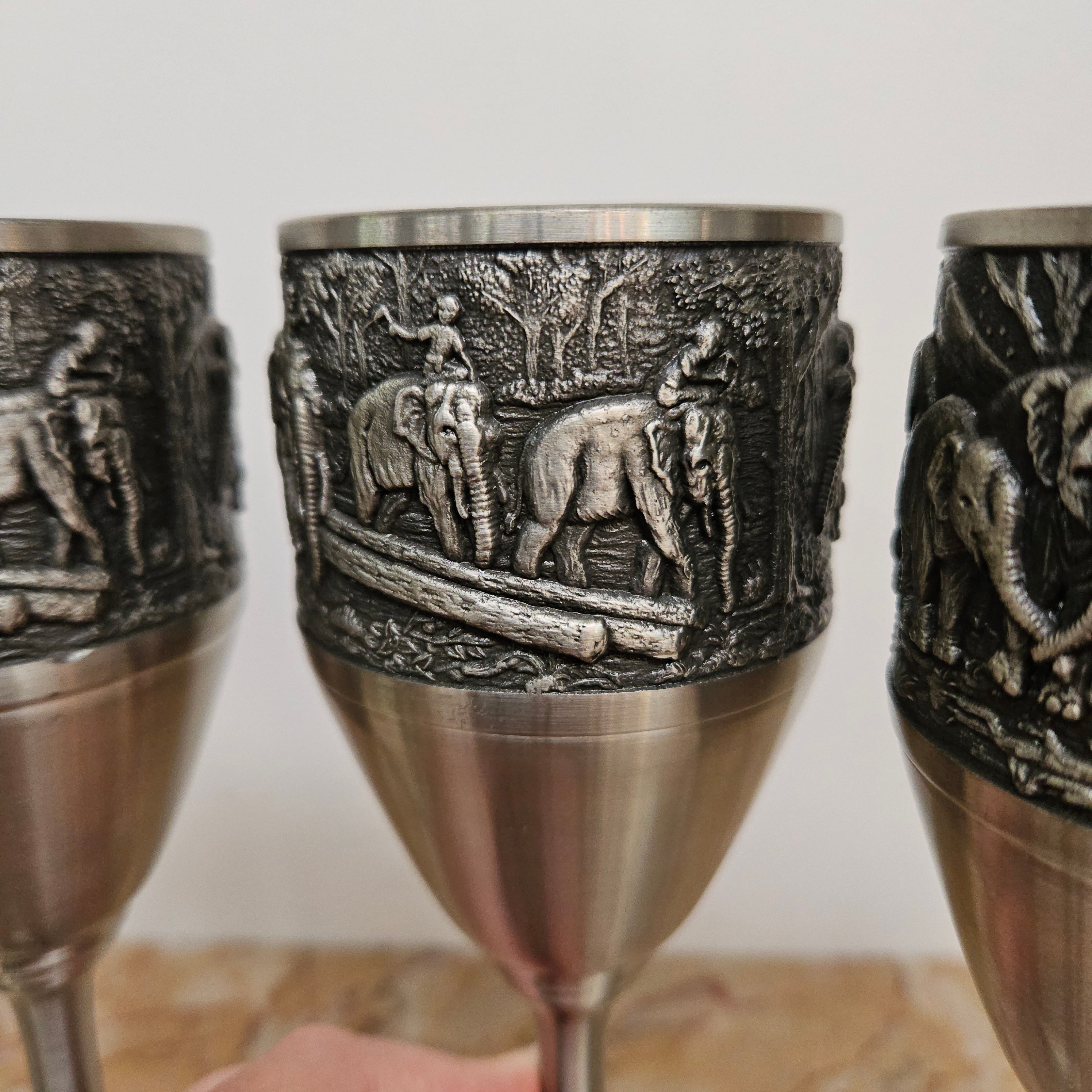 Vintage Pewter Elephants Goblets Set of Four | Antique & Vintage | Moonee Ponds Antiques | Australia Wide Delivery