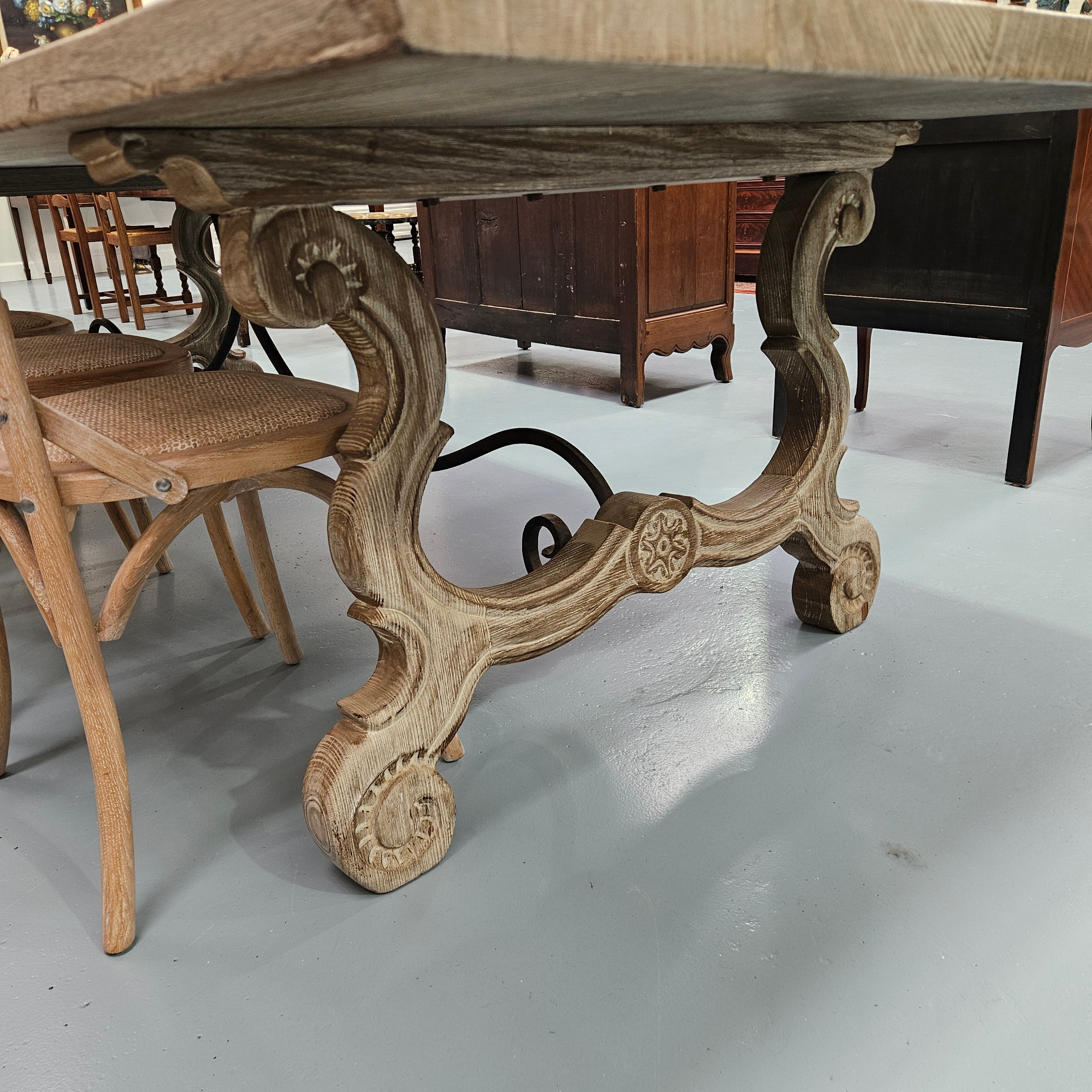 Large Antique French-Style Limewashed Dining Table