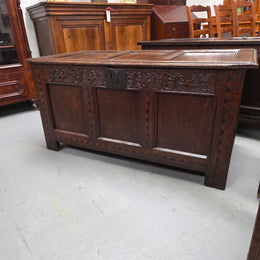 18th Century French Oak Coffer Featuring Beautiful Carvings