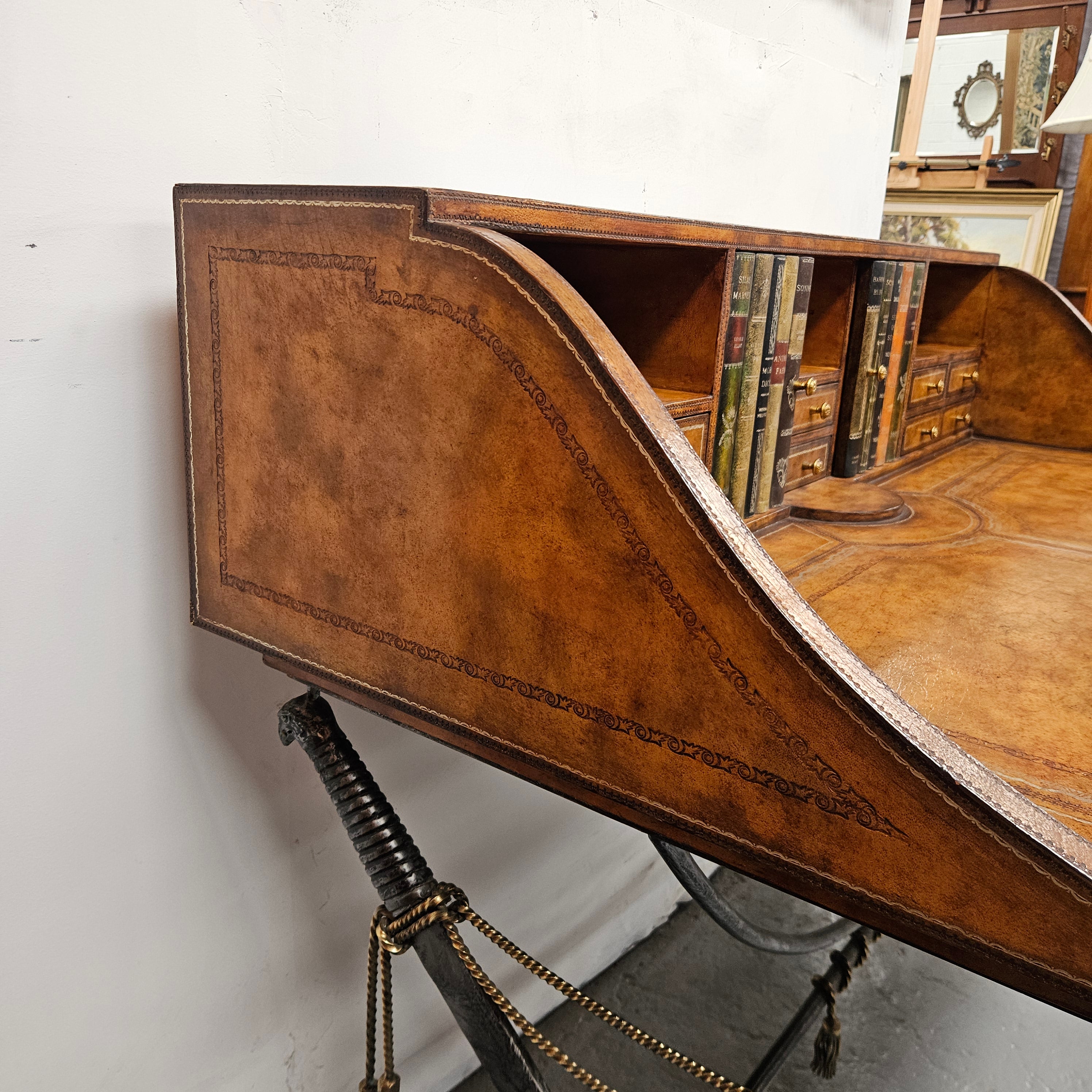 Spanish Empire Style Leather, Iron & Brass Desk | Antique & Vintage | Moonee Ponds Antiques | Australia Wide Delivery