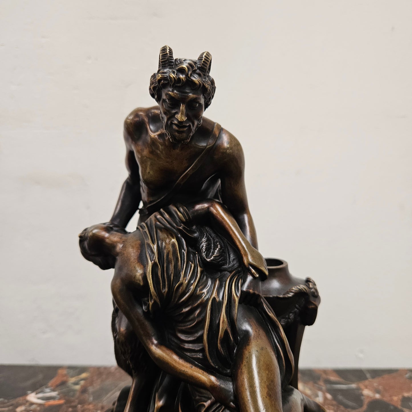 Early 19th Century Dark Brown Patinated Bronze Statue of a Nymph & Satyr After Clodion