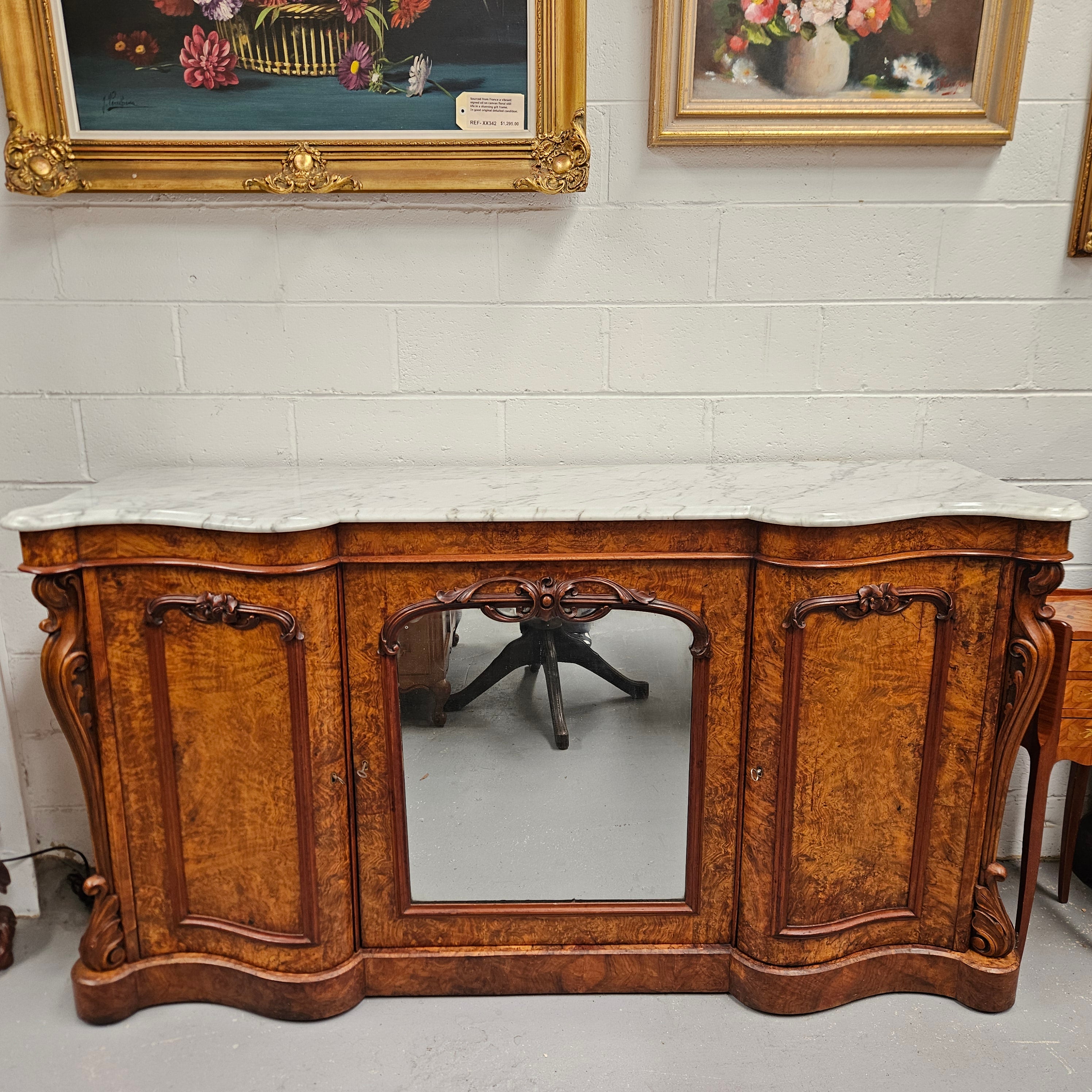 Elegant Figured Walnut Crendza With Marble Top | Antique & Vintage | Moonee Ponds Antiques | Australia Wide Delivery