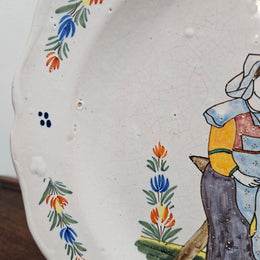Rustic Hand Painted 19th Century Quimper Majolica Plate