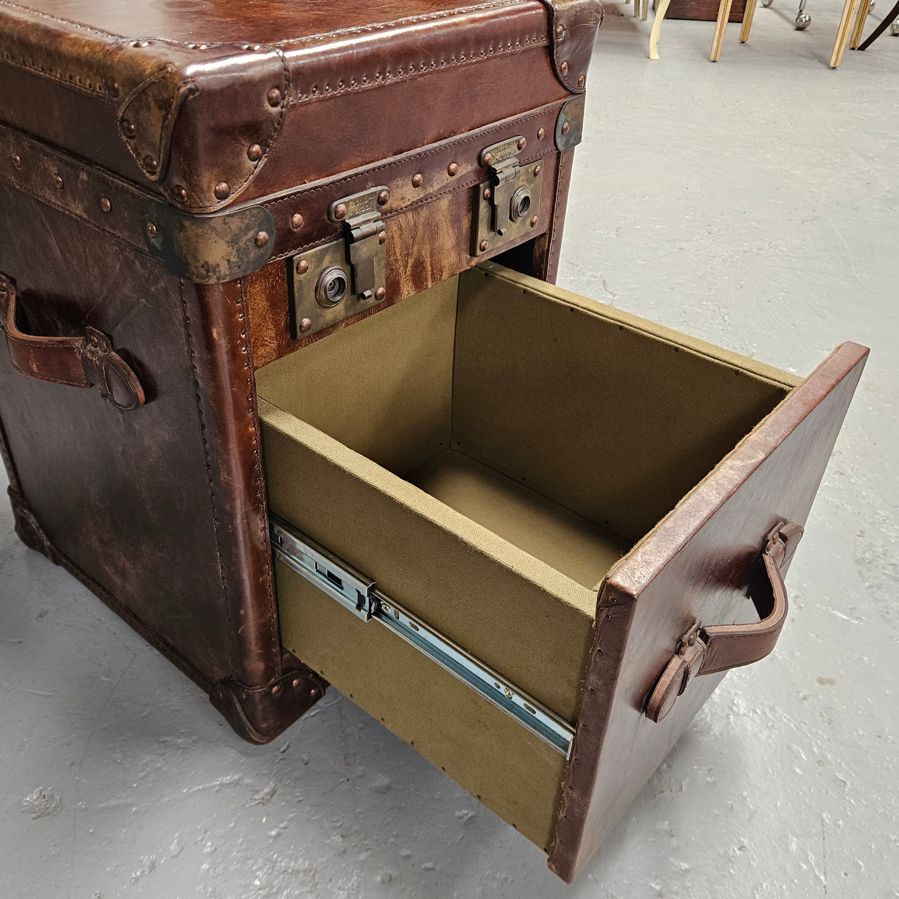 Portable Leather Filing Cabinet / Side Table | Antique & Vintage | Moonee Ponds Antiques | Australia Wide Delivery