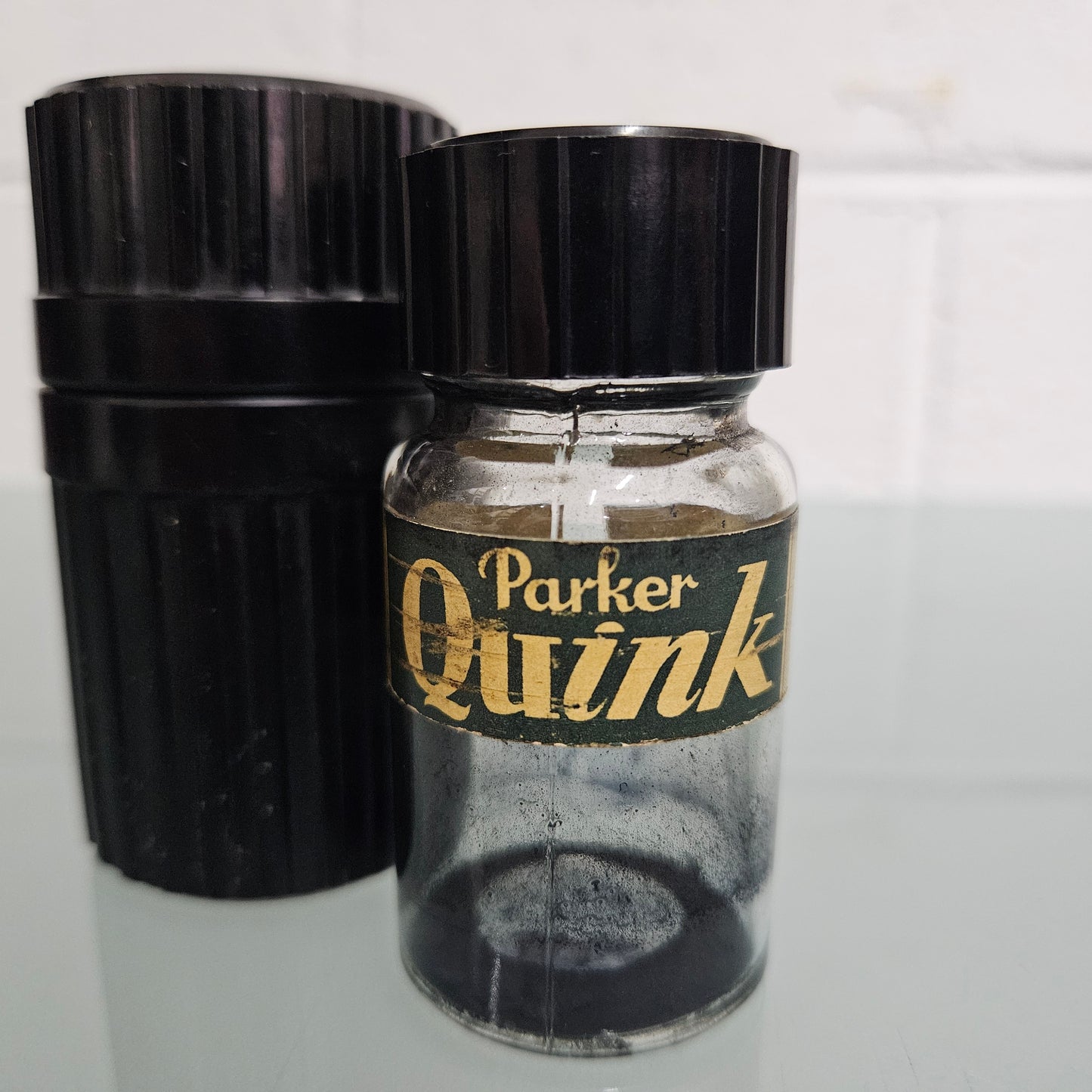 Art Deco Parker "Quink" Ink Bottle & Bakelite Case