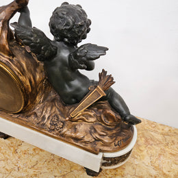 French Cherub Gilt & Marble Mantle Clock