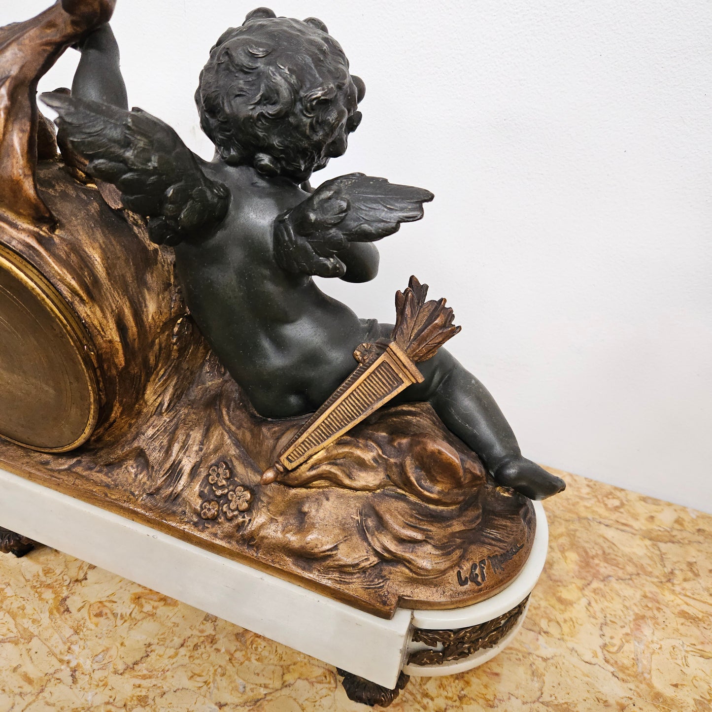 French Cherub Gilt & Marble Mantle Clock
