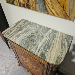 French Walnut Louis XV Style Marble Top Marquetry Inlaid Side Cabinet | Antique & Vintage | Moonee Ponds Antiques | Australia Wide Delivery