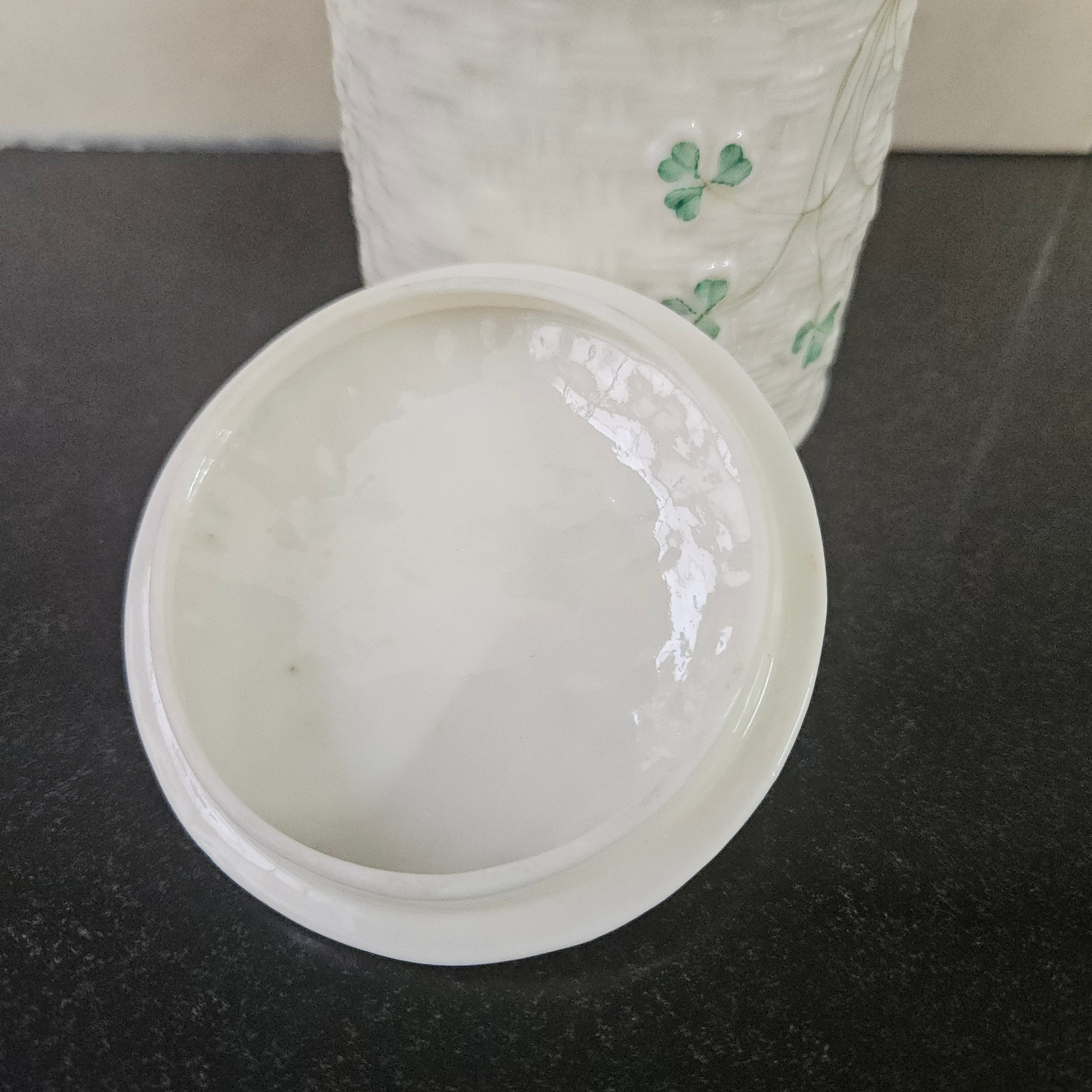 Belleek Shamrock Pattern Small Canister | Antique & Vintage | Moonee Ponds Antiques | Australia Wide Delivery