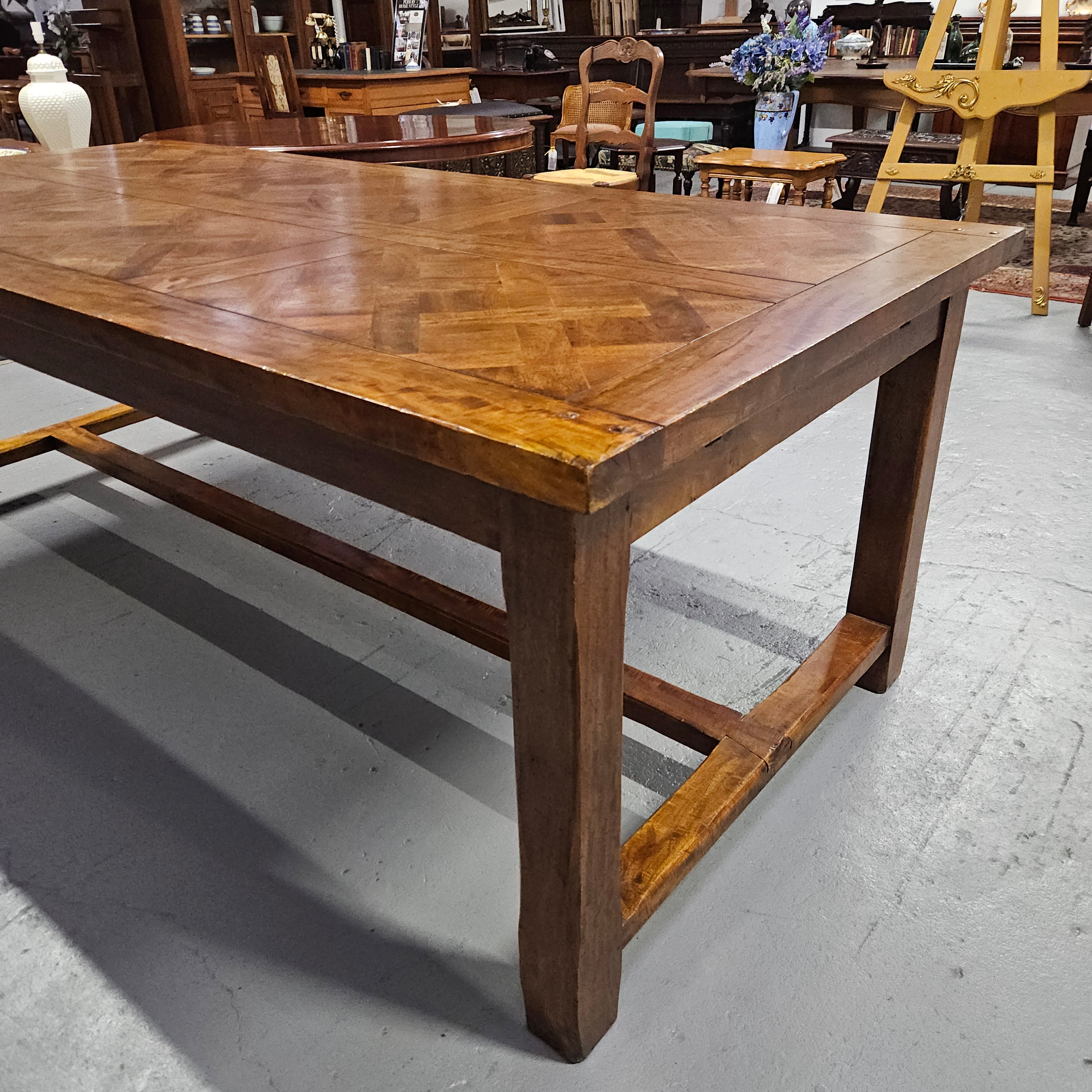French Style Parquetry Top Fruit wood Farmhouse Extension Table | Antique & Vintage | Moonee Ponds Antiques | Australia Wide Delivery
