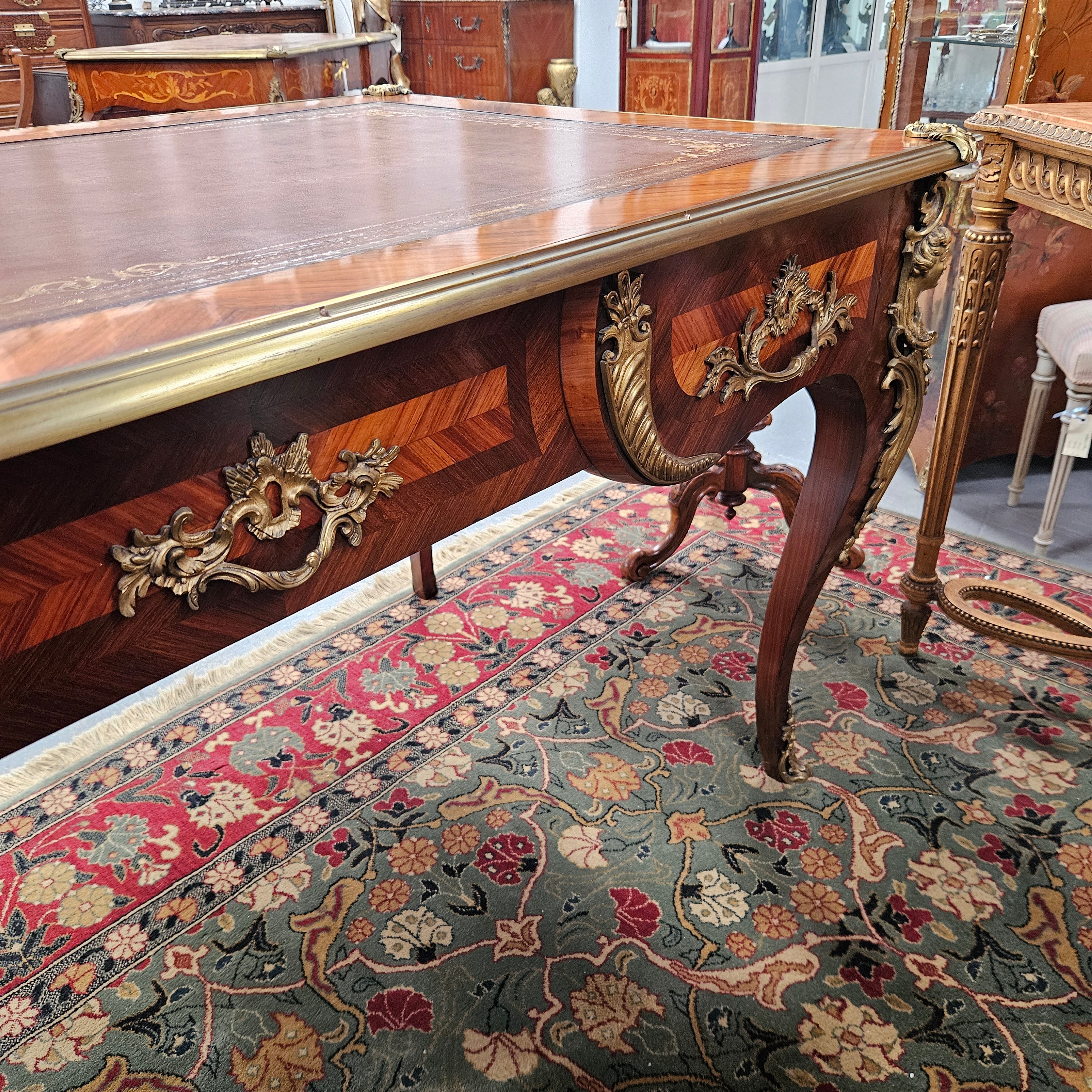 Exceptional 19th Century Louis XV Style Kingwood & Rosewood"Bureau Plat" Leather Top Desk | Antique & Vintage | Moonee Ponds Antiques | Australia Wide Delivery