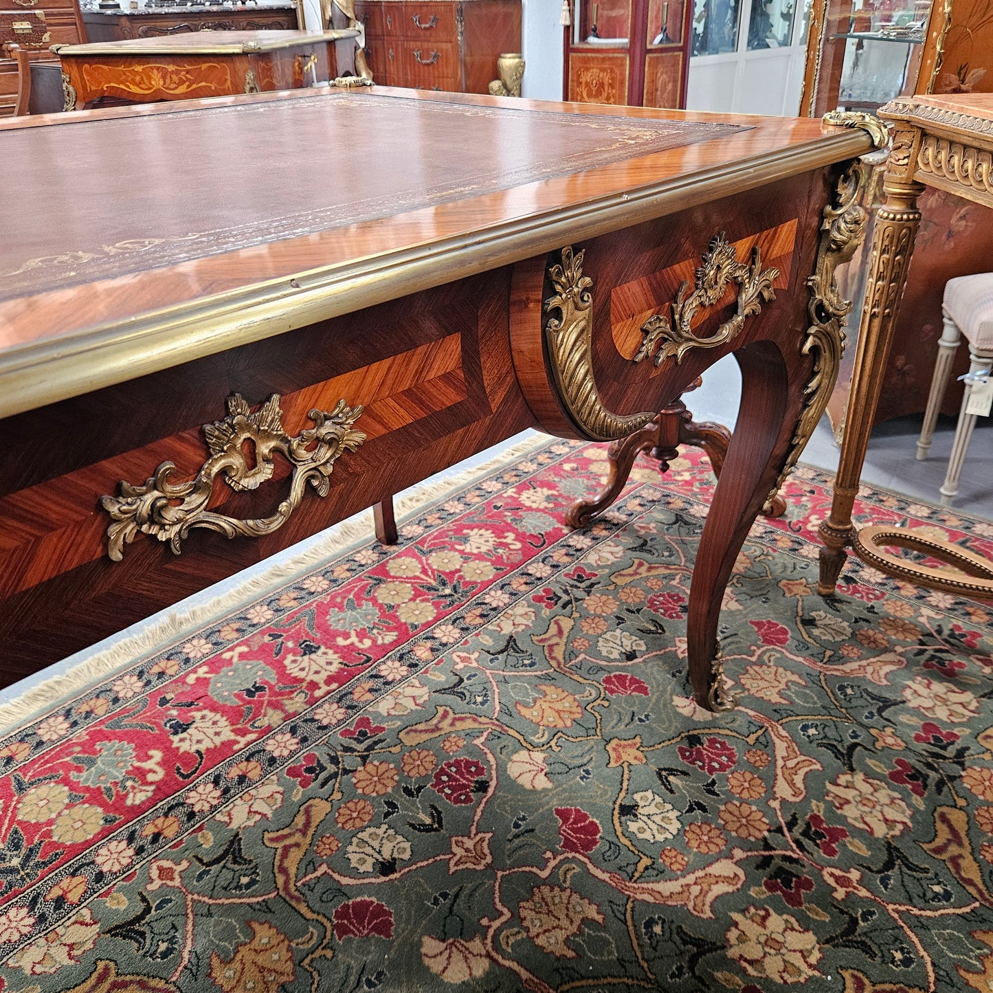 Exceptional 19th Century Louis XV Style Kingwood & Rosewood"Bureau Plat" Leather Top Desk