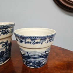 Vintage Set of Three Blue & White Planters