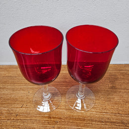 Pair Of Vintage Ruby Red Wine Glasses